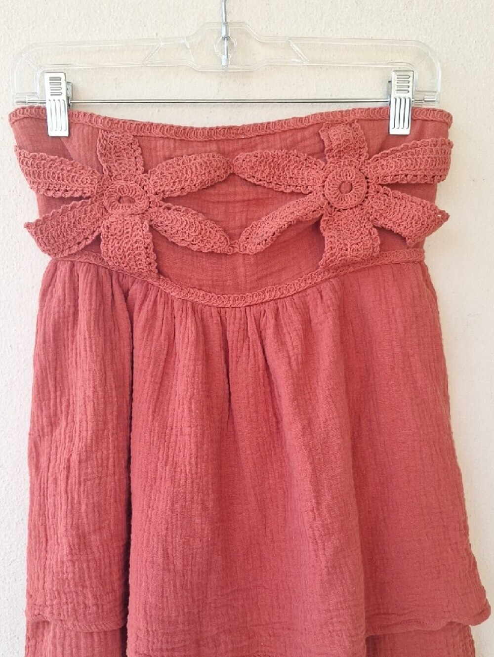 Promesa Lace Yourself Crochet Trim Crinkle Cotton Romper Size S - Picture 4 of 9